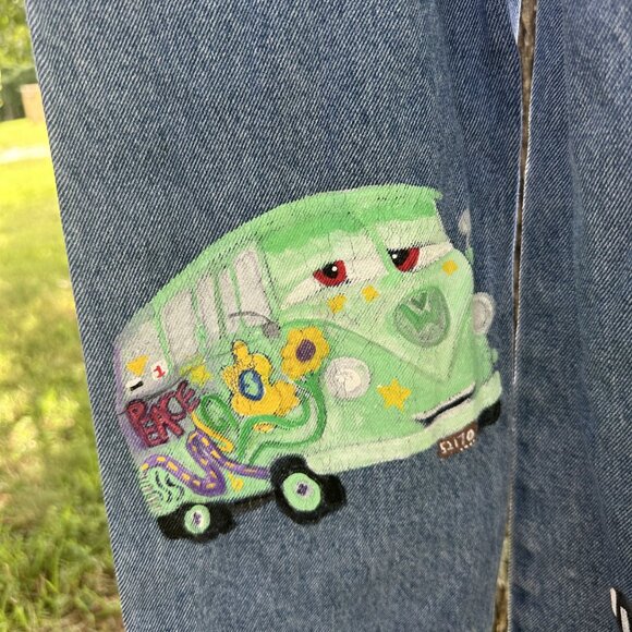 Custom Hand painted Cars Overalls on Vintage OskKosh B'Gosh Size 6X - Picture 8 of 10